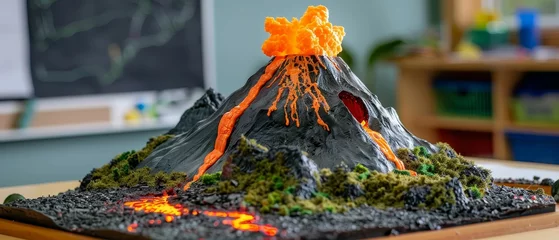 Foto auf Alu-Dibond Building a model volcano for science class, eruptive, creative, engaging © Jiraphiphat