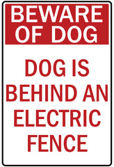 Beware of dog warning sign dog is behind an electric fence