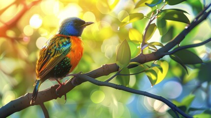 Obraz premium A colorful songbird perching on a tree branch