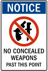 No concealed weapon warning sign