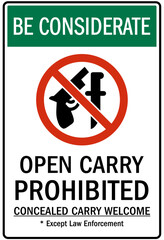 No concealed weapon warning sign