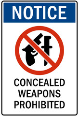 No concealed weapon warning sign