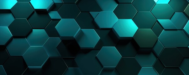 Obraz na płótnie Canvas Turquoise dark 3d render background with hexagon pattern