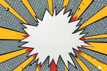 Silver background with a white blank space in the middle depicting a cartoon explosion with yellow rays and stars. The style is comic book vector