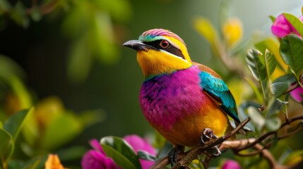 Obraz premium A colorful songbird perching on a tree branch