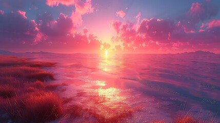 Marvel at the breathtaking beauty of an AI-rendered sunset, where hues of orange and pink streak across the sky, painting a picture of tranquility and serenity that transcends the digital realm.