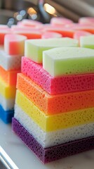 Obraz na płótnie Canvas Comparing sponge types for effective plate washing, tools, scrub, choice