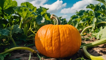 Closup pumpkin in feild 