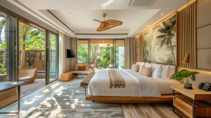 Ecoluxury hotel with sustainable practices, green, responsible opulence