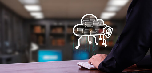 entrepreneur stores data securely and encrypted on a server or in an online cloud