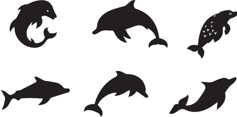 set of silhouettes of animals fishes