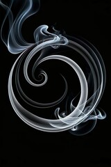 Vertical abstract texture black color background with white smoke spiral. Minimalist style, monochrome