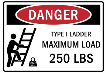 ladder safety sign type I ladder maximum load 250 lbs