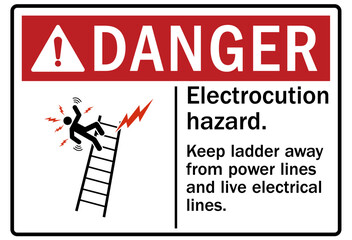 ladder safety sign electrocution hazard. Keep ladder away form power lines and live electrical lines