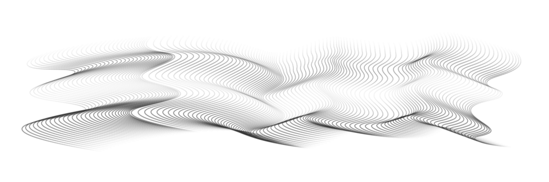 Flowing dots particles wave pattern 3D curve halftone black gradient curve shape isolated on white background. Vector in concept of technology, science, music, modern.