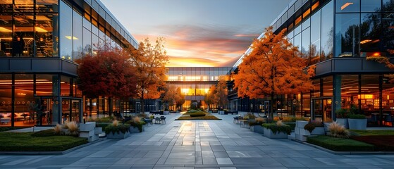 Urban Oasis: Sunset at a Modern Office Plaza. Concept Urban, Oasis, Sunset, Modern, Office Plaza