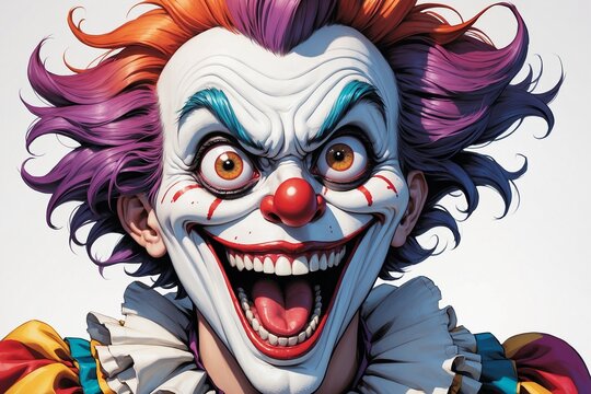 Generative AI closeup of scary creepy clown face