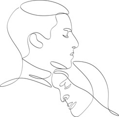 Linear drawing of a couple in love. A man and a woman kiss. Hand drawn vector illustration without artificial intelligence.