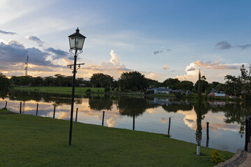 Sunset at lake Vitoria Regia, in Holambra, São Paulo, Brazil.