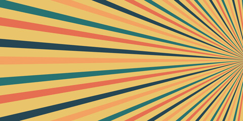 Retro background with curved beams or stripes from the 60s, 70s, 80s. Rotating spiral stripes. Colorful retro wave striped vintage sun flare. Vector illustration