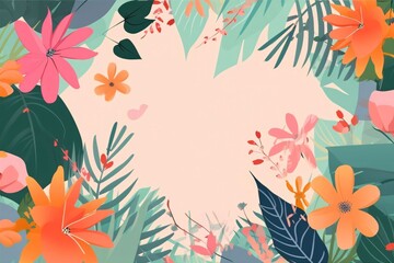 Summer background with tropical flowers and leaves. Vector illustration. EPS10