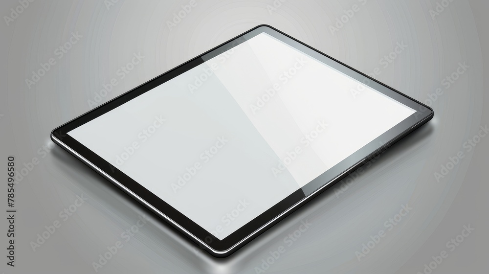 Poster a white screen tablet computer with a black frame isolated on gray background with a blank digital d