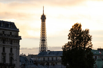 Sunset view of the Eiffel Tower in Paris