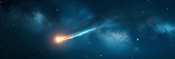 Captivating image showcasing a blazing comet with a long tail against a backdrop of countless stars and cosmic dust in the vast universe - obrazy, fototapety, plakaty