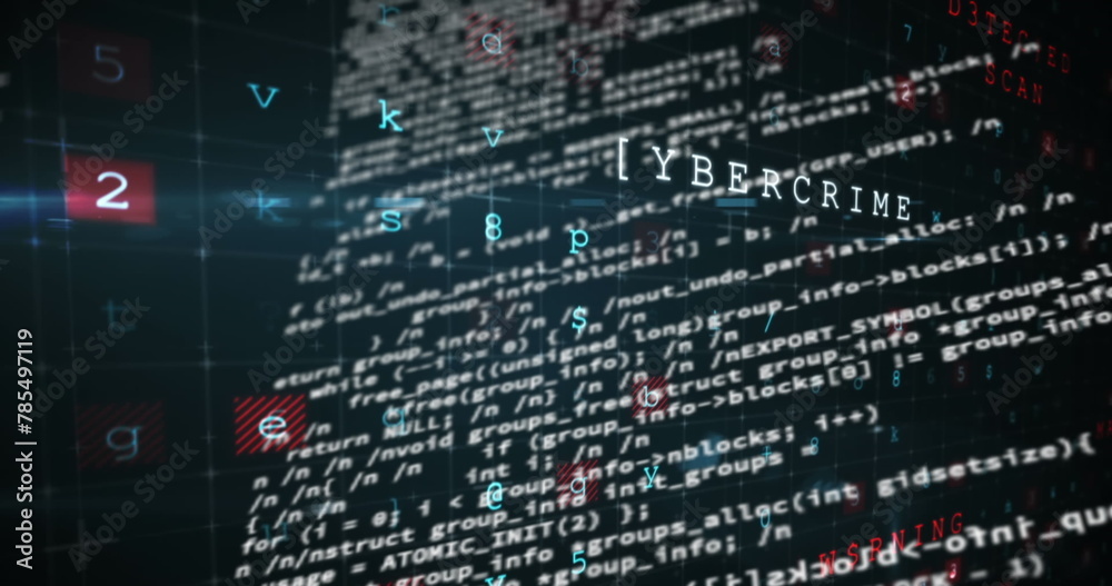Wall mural image of cyber security data processing and light spot against black background