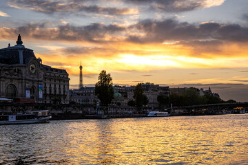 Sunset view of the Eiffel Tower in Paris
