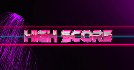 Image of high score text over neon background - Powered by Adobe