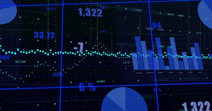 Image of financial data processing on black background