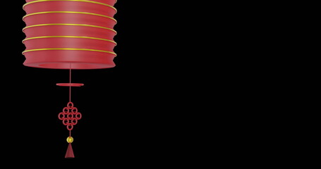 Image of chinese red lamp hanging with copy space on black background