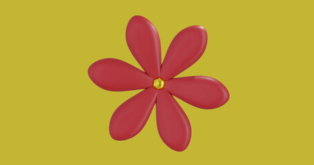 Image of chinese red flower with copy space on yellow background