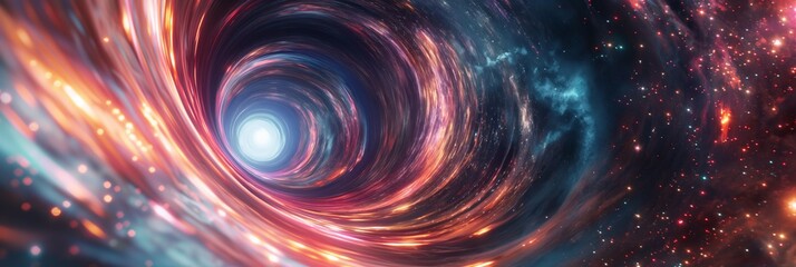 An enthralling digital representation displays a vibrant wormhole, suggesting interdimensional travel possibilities - obrazy, fototapety, plakaty