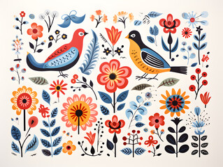 Scandinavian folk art elements isolated on white background