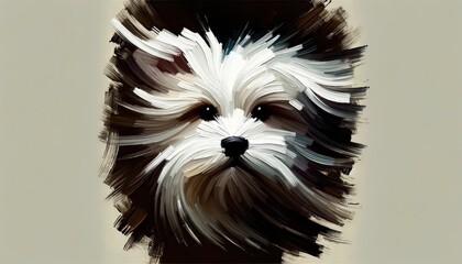 Abstract Brushstroke Painting of a Fluffy Dog