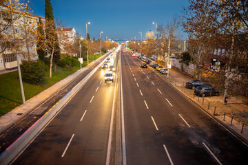 View from the pedestrian bridge over the road that separates Olivais de Chelas on Avenida Marechal Gomes da Costa in Lisbon-Portugal.