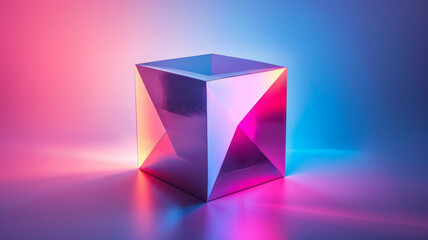 A transparent cube with colorful lighting
