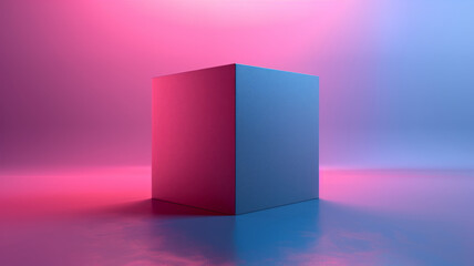 Cube with a blue and pink gradient background.