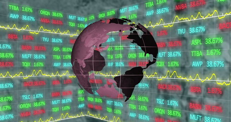Fototapeta premium Image of globe and financial data processing