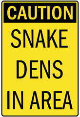 Snake warning sign snake dens in area