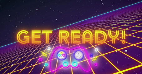 Image of get ready text with shapes over black backround