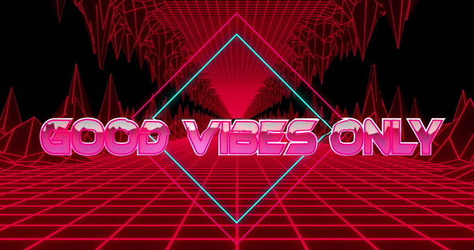 Image of good vibes only text with shapes over black backround