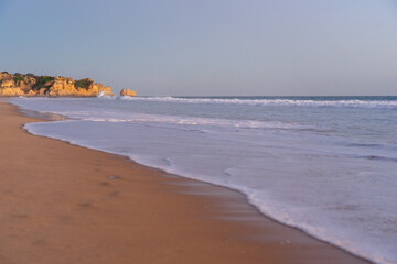 3 Irmãos beach with white sand and salty sea in the town of Alvor in the Algarve region