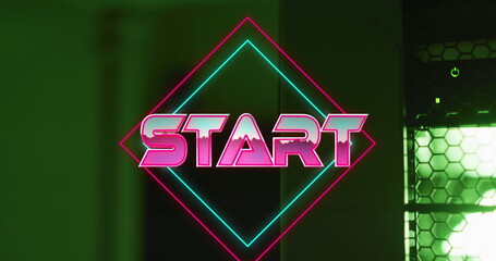 Image of start text with shapes over green backround