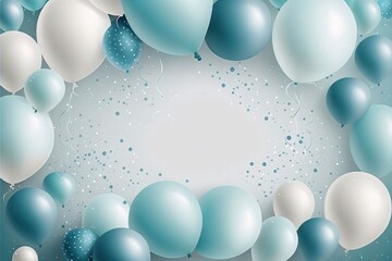 Blue and white balloons background with space for text. Vector illustration.