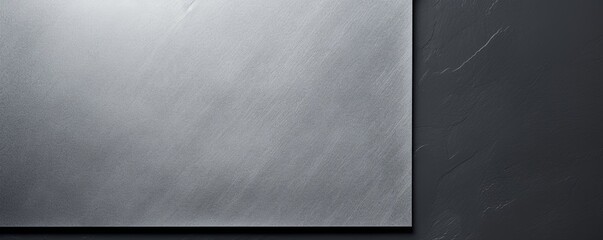 Silver background with dark silver paper on the right side, minimalistic background, copy space concept, top view, flat lay, high resolution