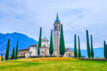St Abundius Parish Church and cypress park, Collina d'Oro, Switzerland