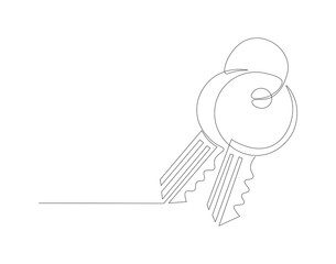 Continuous line drawing of key. One line of key. Key continuous line art. Editable outline